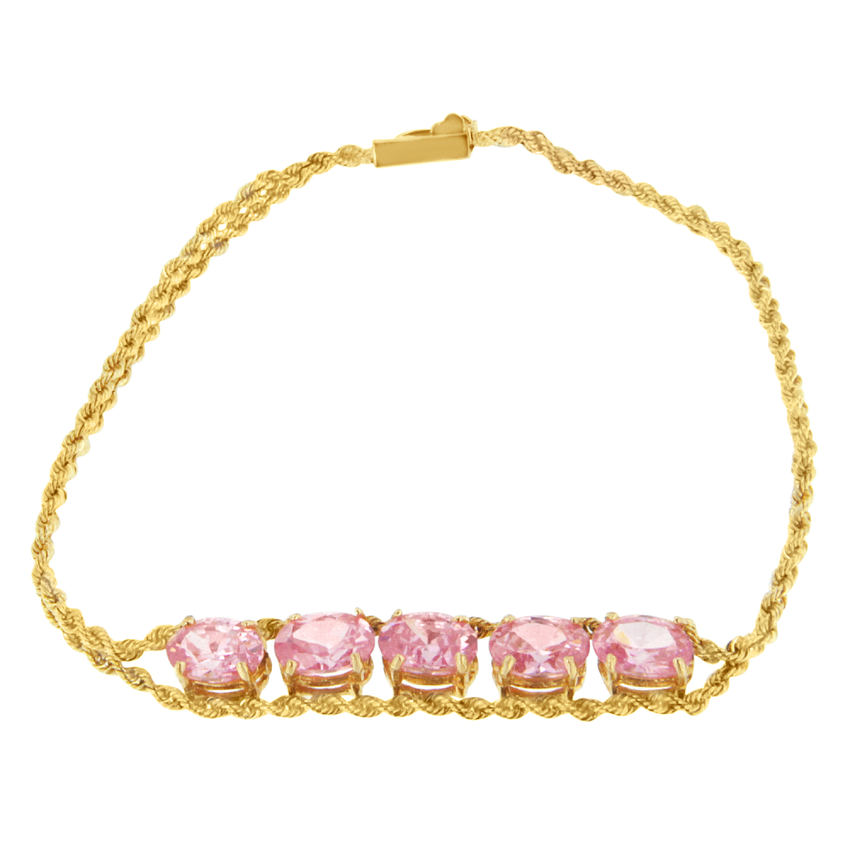 10k Yellow Gold 3.75ct TGW Fashion Bracelet with Oval Pink Sapphire Gemstones