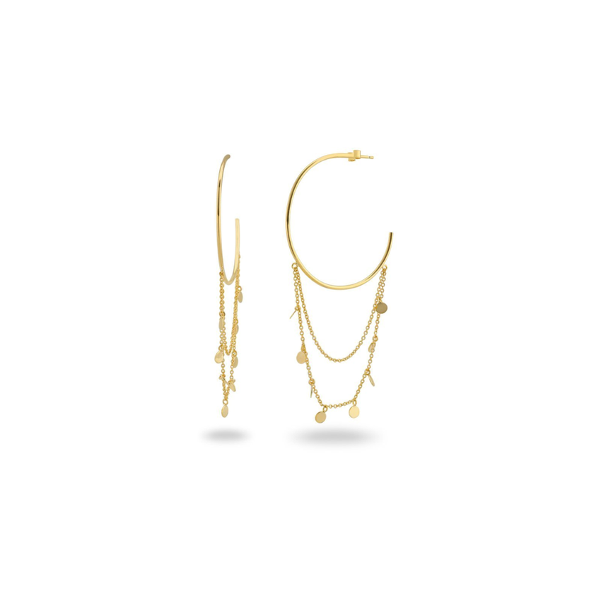 18k Gold Pl Silver Charms-Chain & Hoops, 1.5"