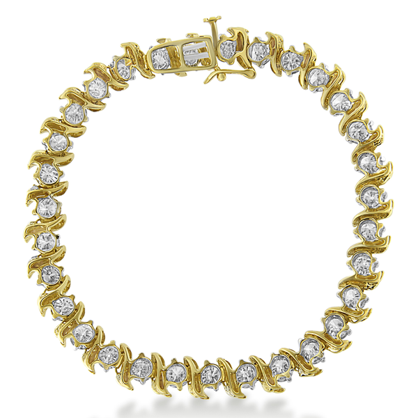 14K Yellow Gold 10ct TDW Diamond S-Link Tennis Bracelet (J-K,SI2-I1)