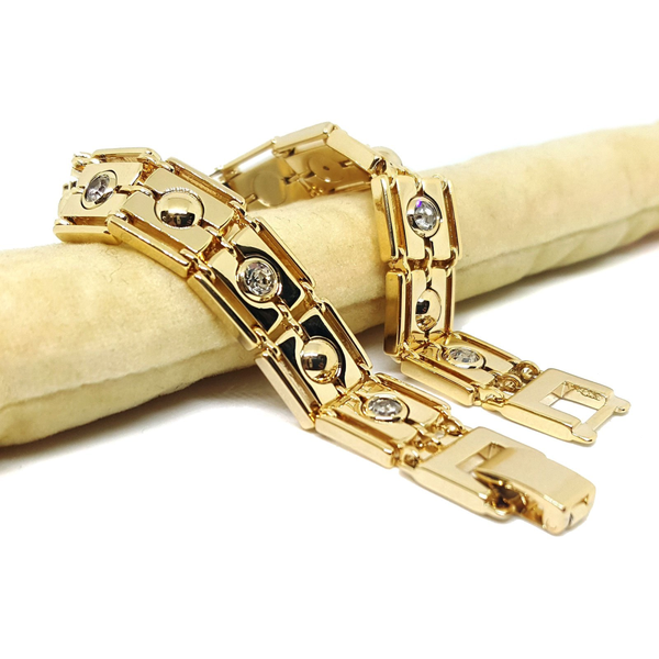 (1-0884-h5) Gold Plated Crystals and Circles Bracelet, 7-1/2".