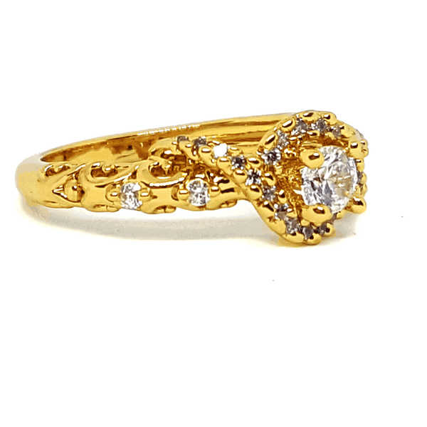 (1-3083-H6-5) 18kt Gold Overlay Swirl Design Solitaire Ring.