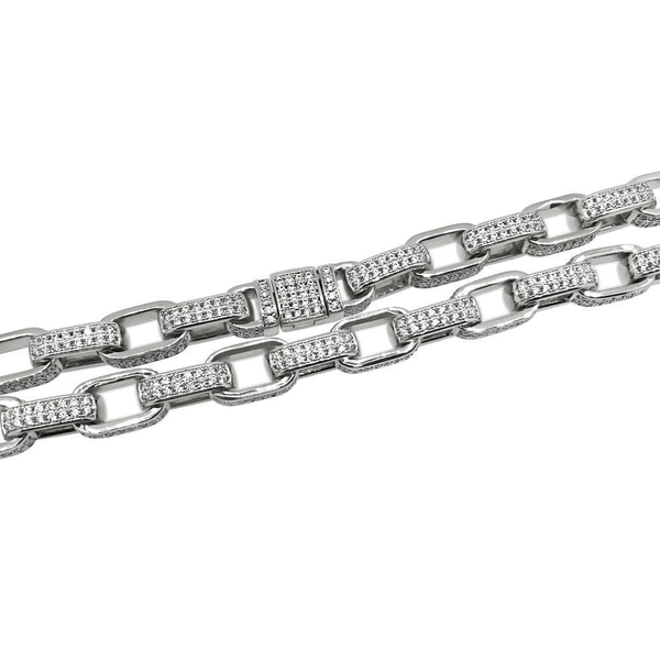 .925 Silver 3D Box Link CZ Hip Hop Chain