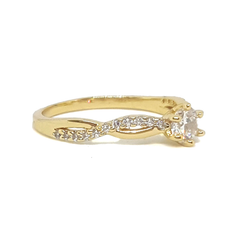 (1-3104-h6-3) 18kt Gold Overlay CZ Solitaire with CZ Swirl Ring.