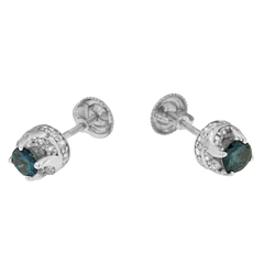 14k White Gold 1ct Treated Blue and White Round Cut Diamond Stud Earrings (I-J, I2-I3)