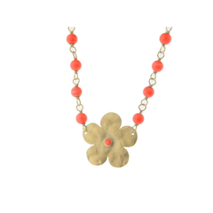 Signature Hammered Spring Flower & Coral Gold Choker Necklace, 13.5 + 1"