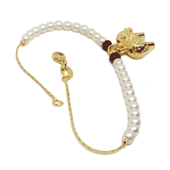 (1-0549-h7) Gold Overlay Elephant Charm Pearl Bracelet.