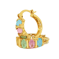 (1-2675-h7-1) Gold Overlay Multi-color Ice CZ Hoop Earrings, 18mm.
