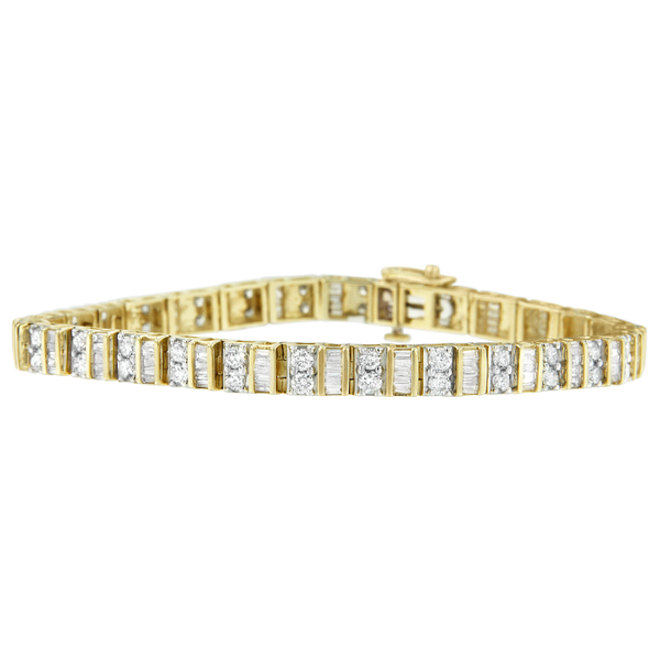 10K Yellow Gold 4 CTTW Baguette and Round Cut Diamond Tennis Bracelet (G-H, SI1-SI2)