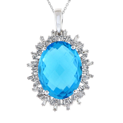 18k White Gold 0.47ct TDW Baguette Cut Diamond and 10.08ct TGW Blue Topaz Gemstone Pendant Necklace (G-H,I1-I2)