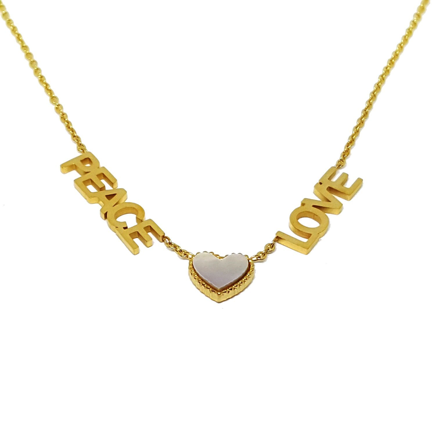 (4-60XX-1-H4) Stainless Steel Peace Love Necklace. 2 Finishes Available.