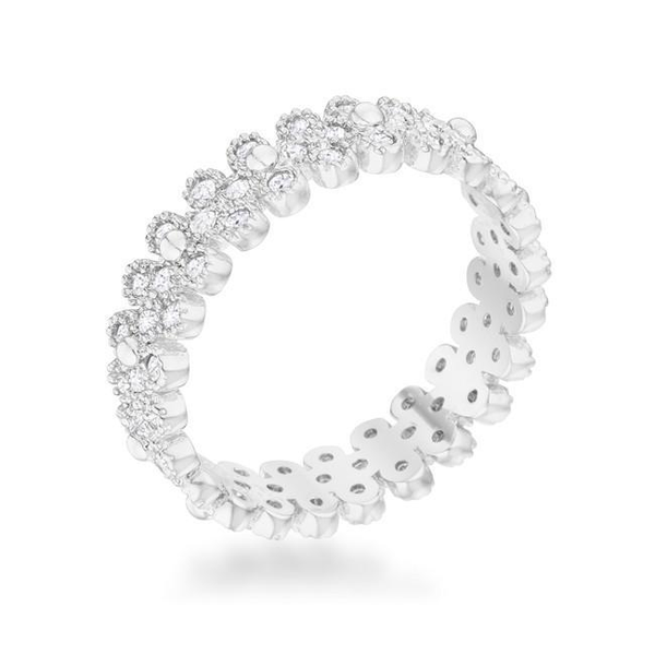 Clara 1ct CZ Rhodium Textured Bezel Set Eternity Ring