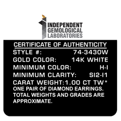 14K White Gold 1.00ct TDW Round-Cut Diamond Solitaire Certified Stud Earrings (H-I, SI2-I1)