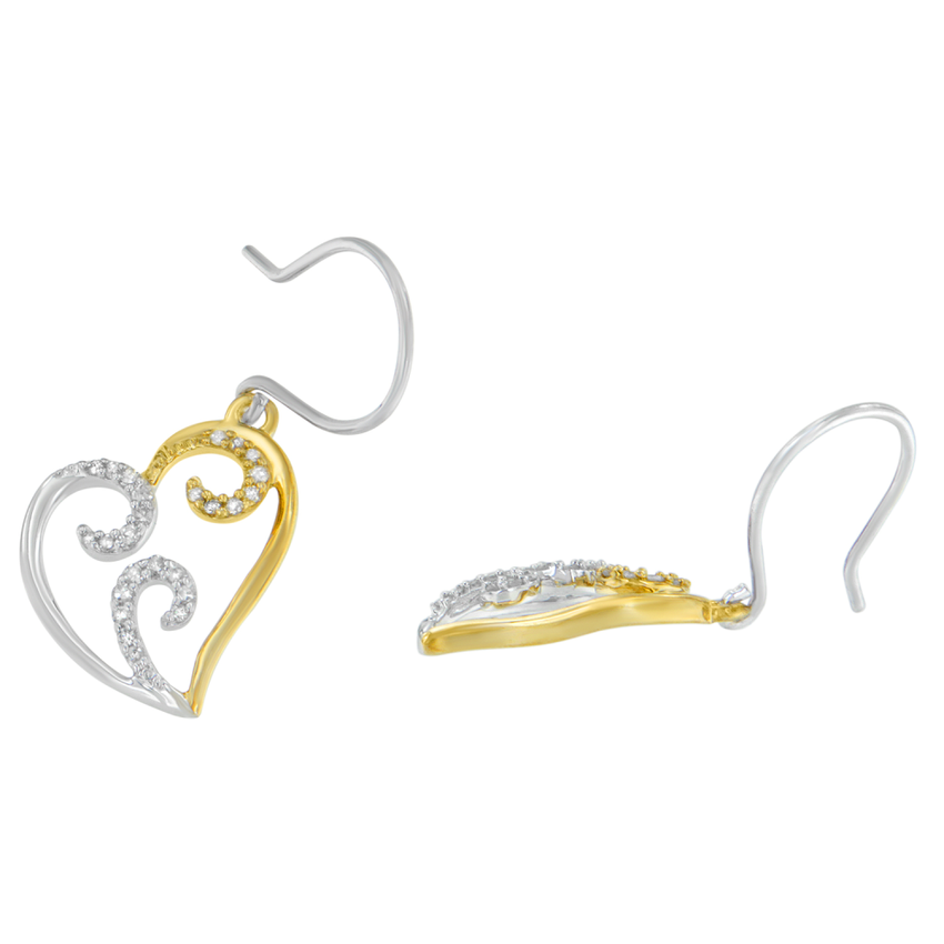 10k Two-tone Gold 1/4ct TDW Round Diamond Heart Dangle Earrings (I-J, I2-I3)