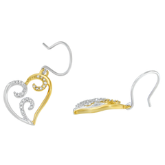 10k Two-tone Gold 1/4ct TDW Round Diamond Heart Dangle Earrings (I-J, I2-I3)