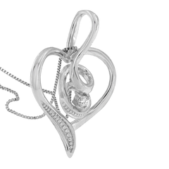 Espira 10K White Gold .03 ct TDW Round-Cut Diamond Swirl Heart Pendant Necklace (I-J, I2-I3)