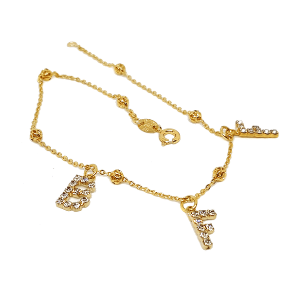 (1-0060-2453-h6) Gold Filled "BFF" Crystal Charms Anklet, 10".