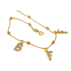 (1-0060-2453-h6) Gold Filled "BFF" Crystal Charms Anklet, 10".