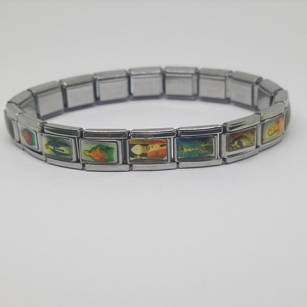 4-4214-h3 Stainless Steel Saints Stretch Bracelet for Women, fitted.