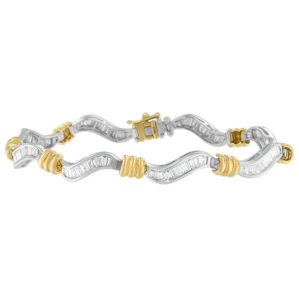 10K Two-Tone Gold 2 CTTW Baguette Cut Diamond Spiral Bracelet (H-I, I1-I2)