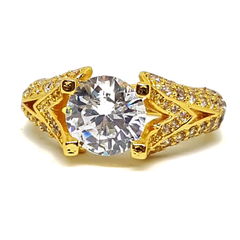 (1-3097-h5) Gold Overlay CZ Studded Solitaire Ring.