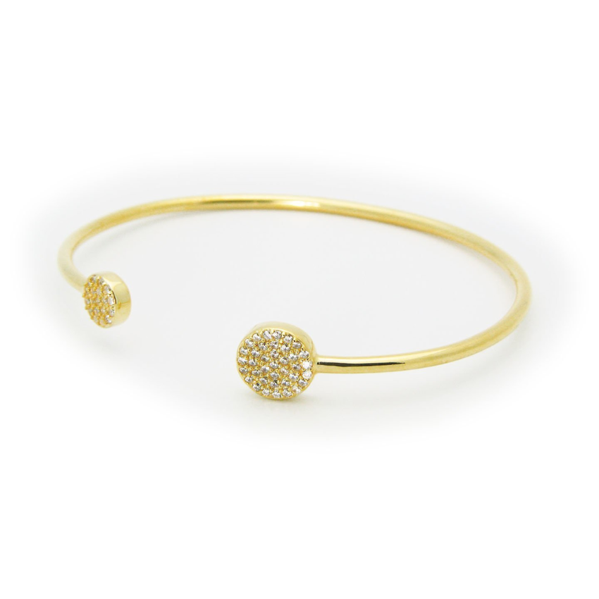 18k Gold Plated Sterling Silver Studded Disks Cuff Bangle