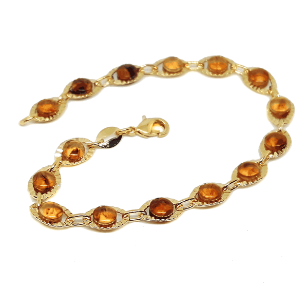 (1-0758-h6) Gold Overlay Amber Accents Bracelet, 7-1/4".