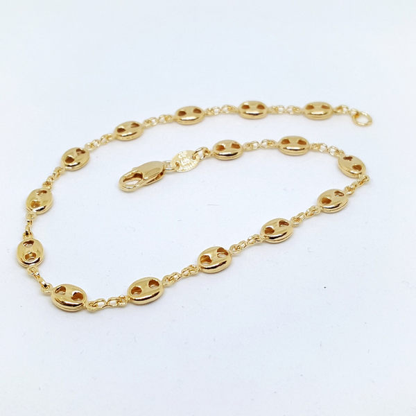 1-0427-h1 18kt Gold Overlay Puff Mariner Bracelet, 5mm, 7" & 8" inches.