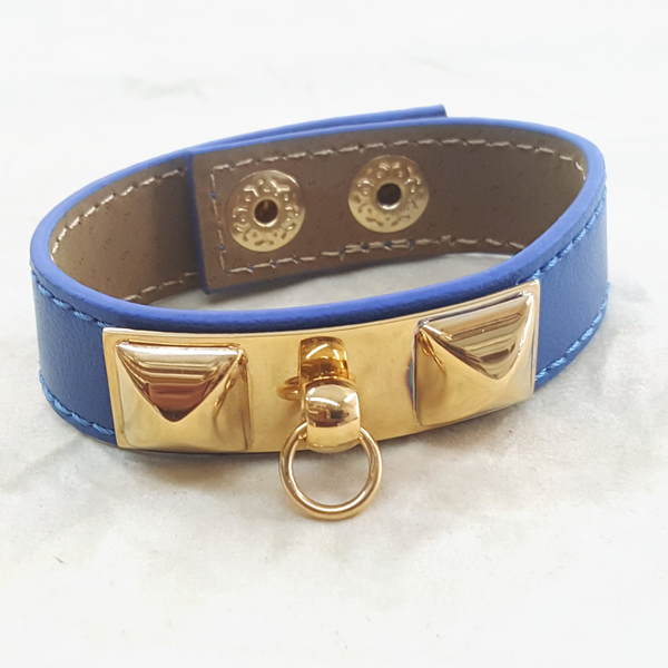 4-5003-h2 Gold Plated Over Steel Leather Bangle. (3 colors available)