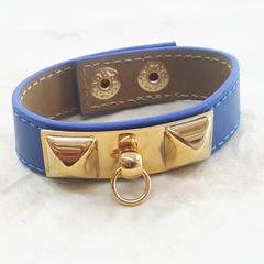 4-5003-h2 Gold Plated Over Steel Leather Bangle. (3 colors available)