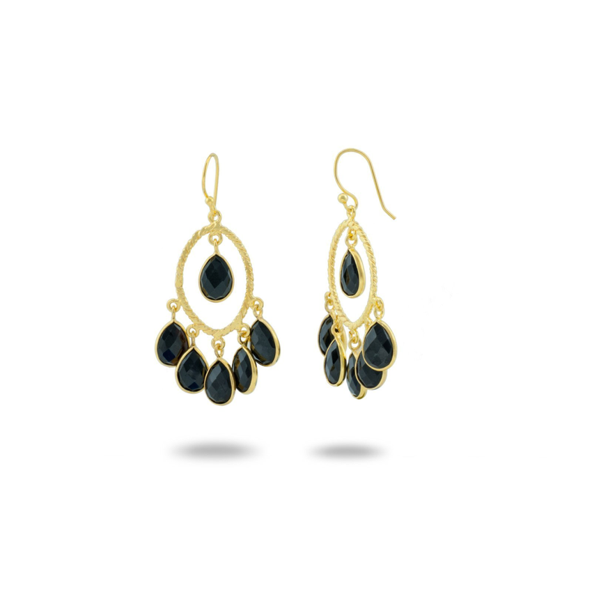 Black Onyx Golden Chandelier Earrings in Vermeil