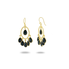 Black Onyx Golden Chandelier Earrings in Vermeil