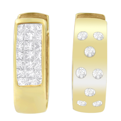 14K Yellow Gold 1/3ct. TDW Princess and Round-cut Diamond Hoop Earrings(H-I,VS1-VS2)