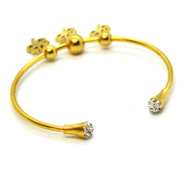 (mban-928-h9-3) Gold Plated Stainless Steel Clover Bangle.