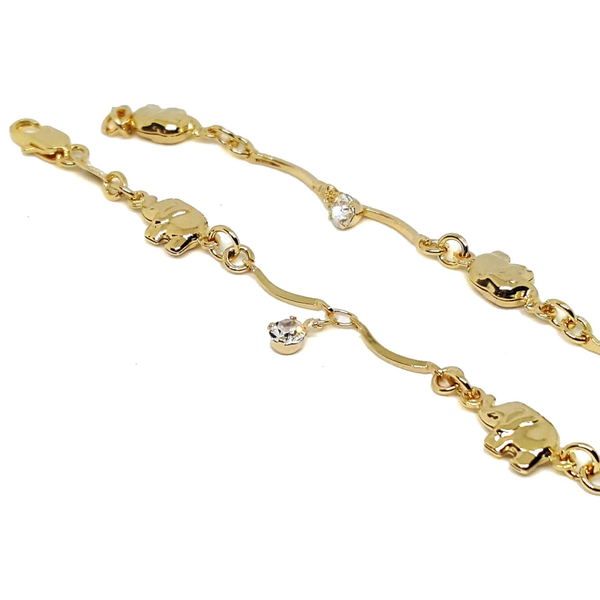 (1-0558-h5) Gold Filled Elephant Bracelet with Crystal Charms, 7-1/2".