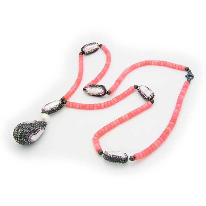 Natural Coral & Mother of Pearl Lariat