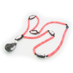 Natural Coral & Mother of Pearl Lariat