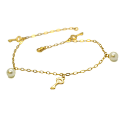 (1-0153-H8) Gold Plated Stainless Steel Charm Pearl Anklet, 10.5".