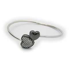Sparkling Cz Heart Cuff Bangle in Gunmetal Sterling Silver