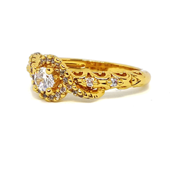 (1-3083-H6-5) 18kt Gold Overlay Swirl Design Solitaire Ring.