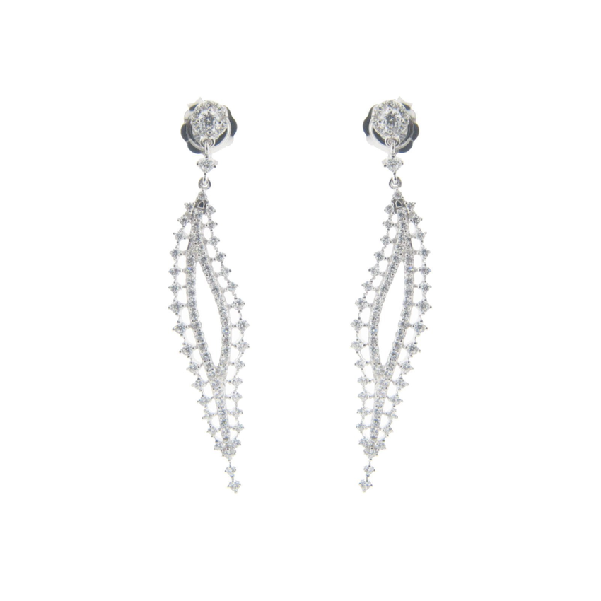 Glamour Bridal Feather Earrings Sterling Silver, 2.63"