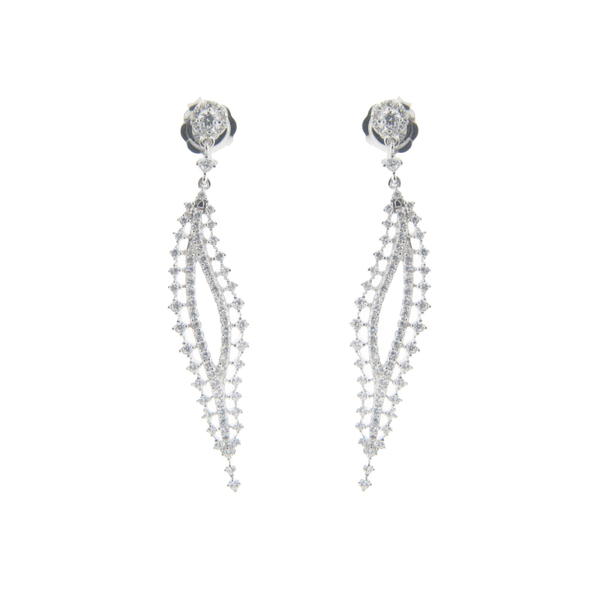 Glamour Bridal Feather Earrings Sterling Silver, 2.63"