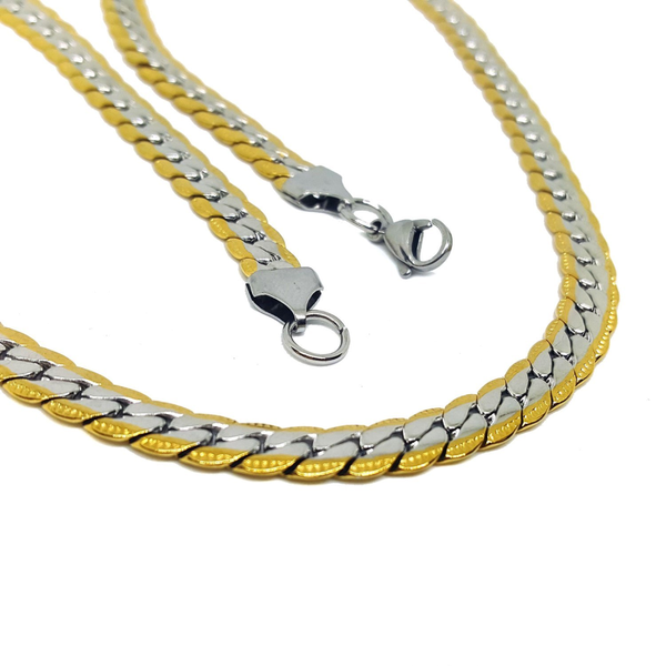 (4-3182-h5) Stainless Steel Two Tone Cuban Link Chain, 24".