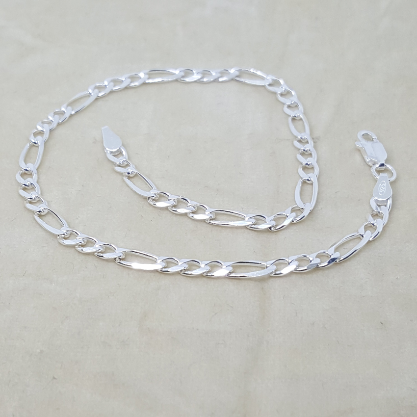 2-0103-h1 Sterling Silver Figaro Link Anklet. 4mm, 10".
