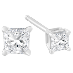 14K White Gold 1 ct Princess Cut Diamond Solitaire Stud Earrings (G-H, SI1-SI2)