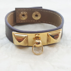 4-5003-h2 Gold Plated Over Steel Leather Bangle. (3 colors available)