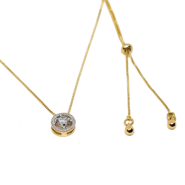(1-6471-h5-1) Gold Filled Round CZ Necklace with Adjustable Bolo Tie system.