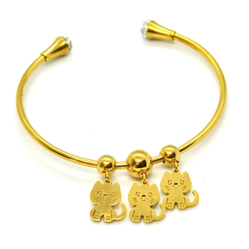 (mban-928-h9-2) Gold Plated Stainless Steel Kitten Bangle.