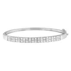 14K. White Gold 1.20ct. TDW Baguette and Round-cut Diamonds Bangle (H-I,I1-I2)