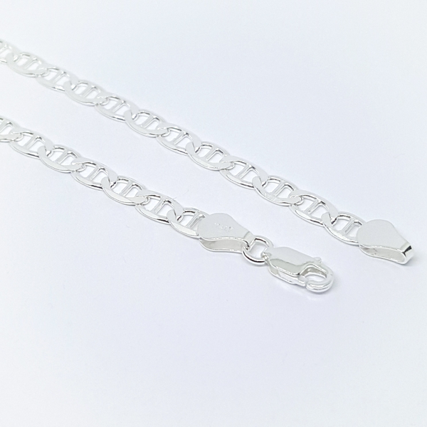 2-0113-h2 Sterling Silver Flat Mariner Link Anklet, 5mm