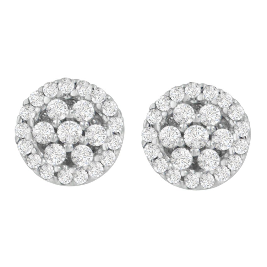 14k White Gold 1/2ct TDW Floral Cluster Diamond Stud Earrings (H-I, I1-I2)
